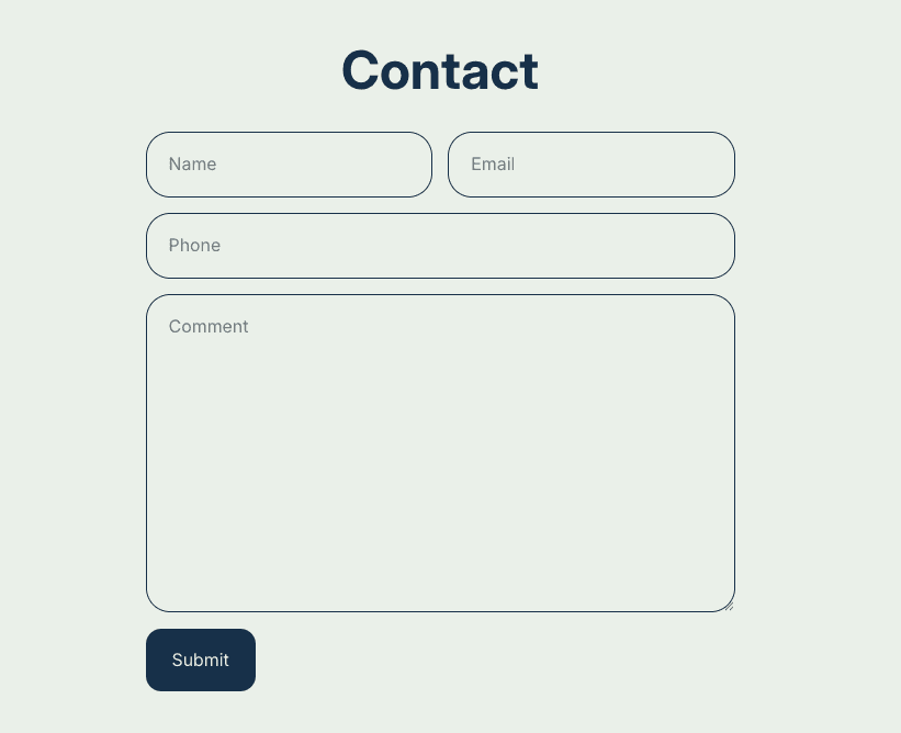 The same contact form after the fix: every field has a clearly visible dark border.